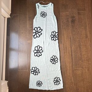 Unique Vintage Cream and Black Floral Midi Dress